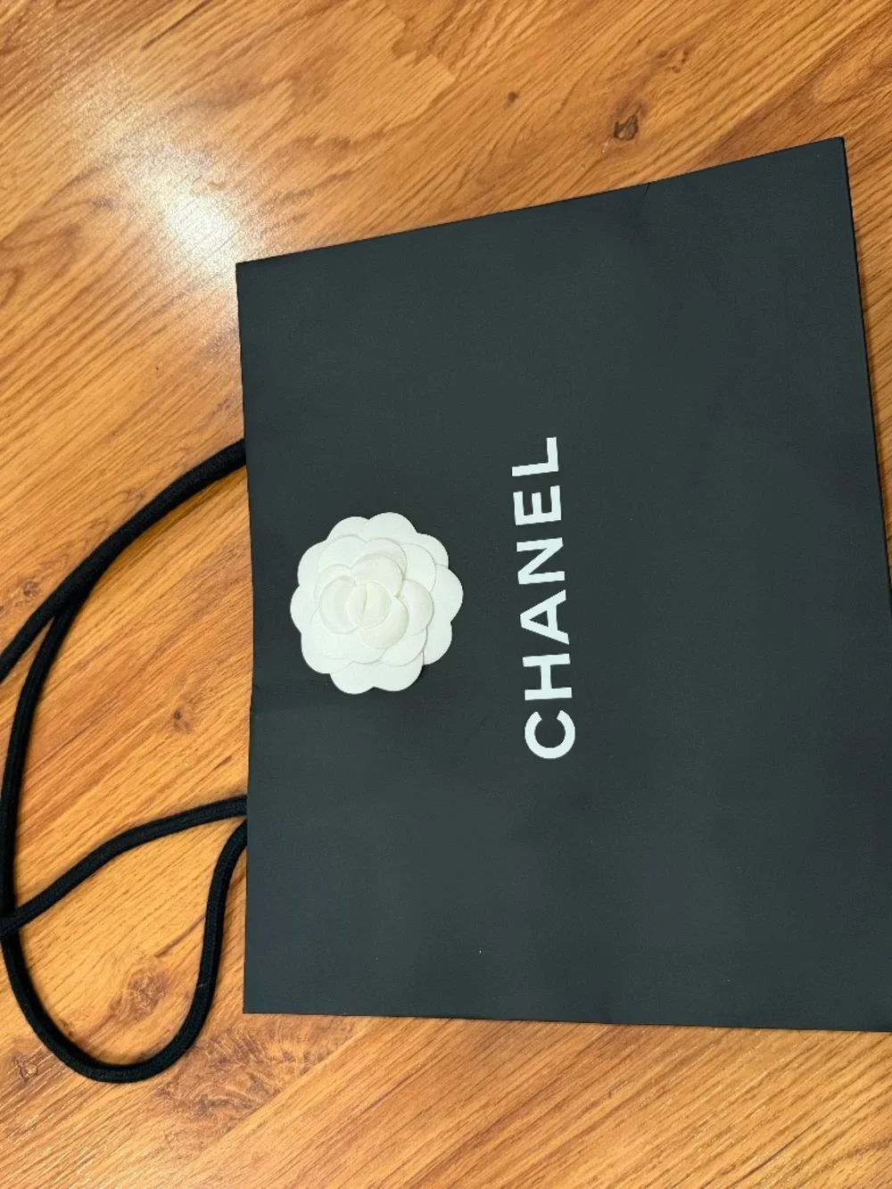 Chanel paper shopping bag - black with white rose detail
